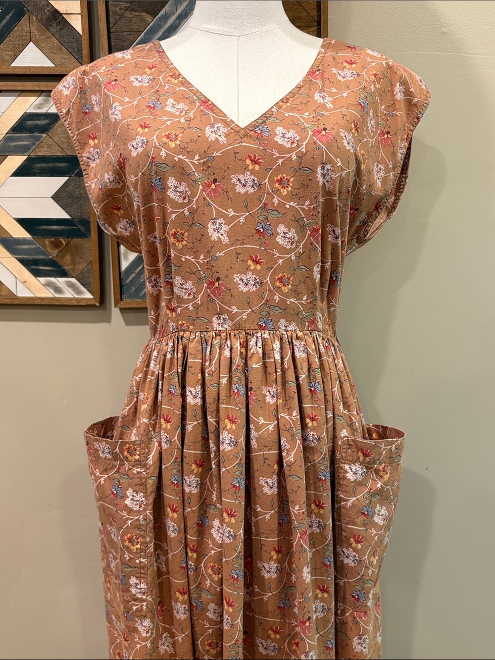 Vintage Ralph Lauren Blue Label 70s Floral Prairie V-Neck Open Back Dress 10 - Picture 4 of 14